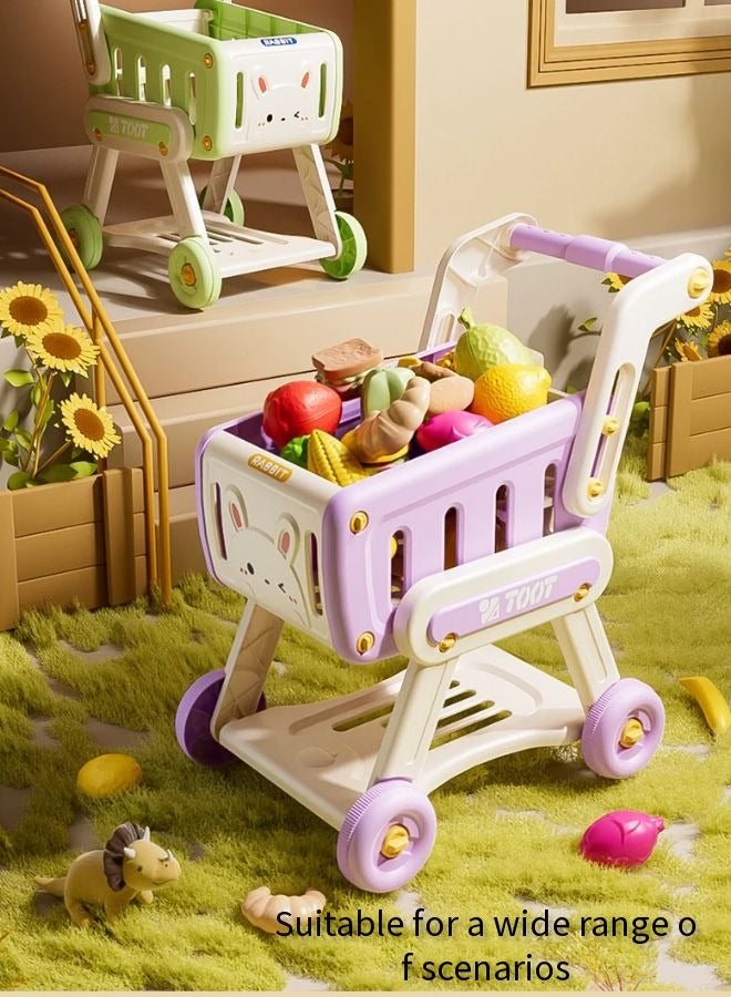 Vixplorn Basic & Life Skills Children's trolley shopping toy, with toy fruits, vegetables and other accessories, role-play, educational games, experience shopping fun (purple model)  - Image 5