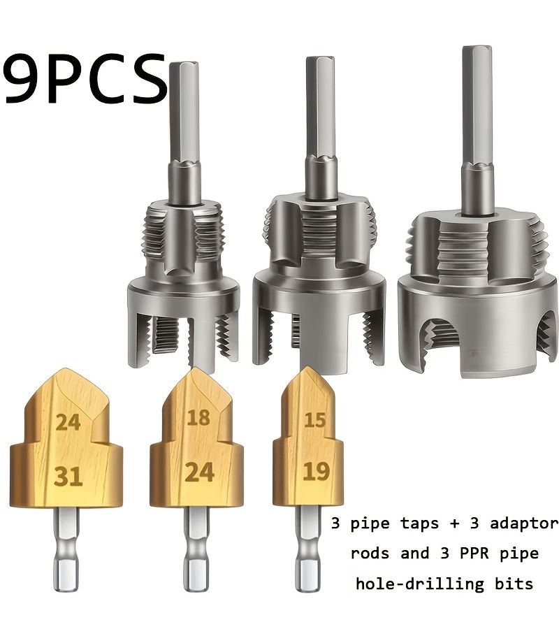 9 Piece Heavy Duty Pipe Threading Tool Set With 3 Die Taps And Reamers - Image 1