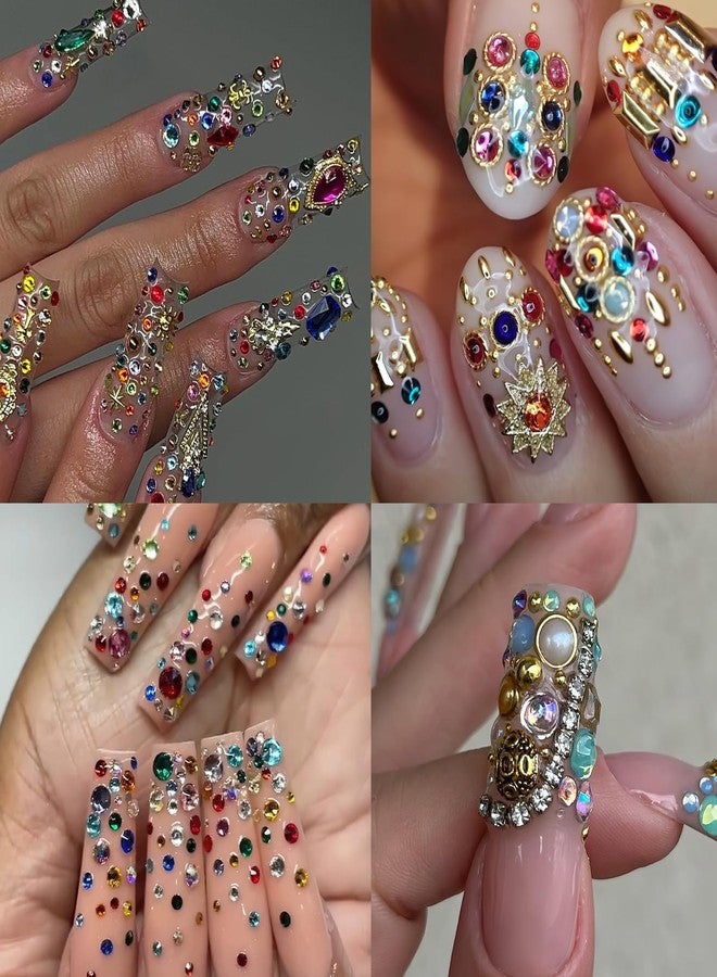 Jremg Nail Diamonds Rhinestones Luxury 3D Nail Charms Multicolored Mixed Shape Nail Art Studs Gems Colorful Flat-Back Vintage Pendants Nail Art Charms for DIY Crafts Nail Decor 12Grids - Image 4