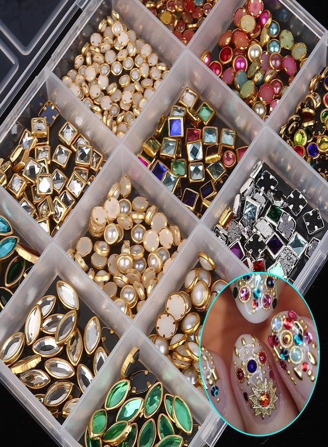 Jremg Nail Diamonds Rhinestones Luxury 3D Nail Charms Multicolored Mixed Shape Nail Art Studs Gems Colorful Flat-Back Vintage Pendants Nail Art Charms for DIY Crafts Nail Decor 12Grids - Image 2