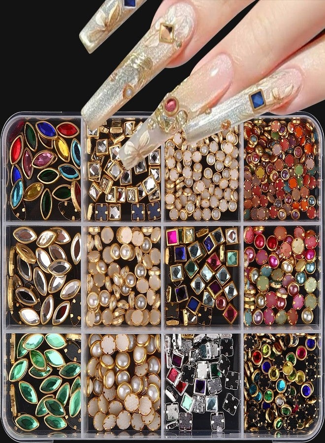 Jremg Nail Diamonds Rhinestones Luxury 3D Nail Charms Multicolored Mixed Shape Nail Art Studs Gems Colorful Flat-Back Vintage Pendants Nail Art Charms for DIY Crafts Nail Decor 12Grids - Image 1