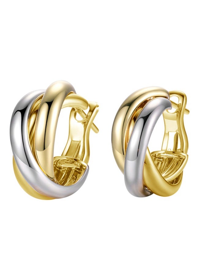 أقراط نسائية من الفضة والذهب بتصميم ثلاثي الحلقات، مضفرة ملتوية، عصرية بلونين، أقراط ذهبية سميكة عيار 18 قيراطًا، هدية أنيقة - Image 1