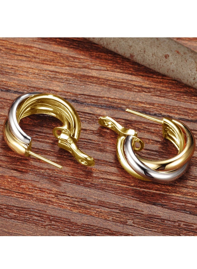 أقراط نسائية من الفضة والذهب بتصميم ثلاثي الحلقات، مضفرة ملتوية، عصرية بلونين، أقراط ذهبية سميكة عيار 18 قيراطًا، هدية أنيقة - Image 5