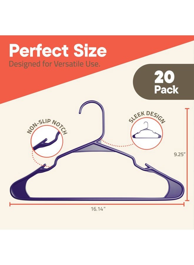 Campior Premium Clothes Hangers – Space-Saving Slim Design, Lightweight and Durable Plastic with Smart Shoulder Grooves, Versatile Usage for Organizing Laundry, Coats & Clothes, Purple, Pack of 20 - Image 2