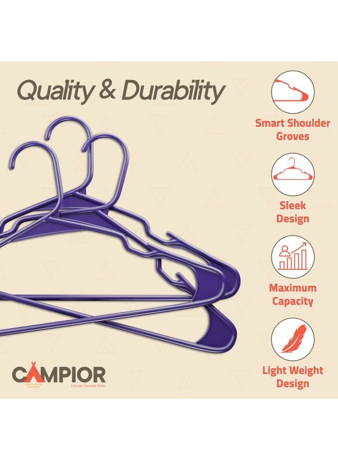 Campior Premium Clothes Hangers – Space-Saving Slim Design, Lightweight and Durable Plastic with Smart Shoulder Grooves, Versatile Usage for Organizing Laundry, Coats & Clothes, Purple, Pack of 20 - Image 4