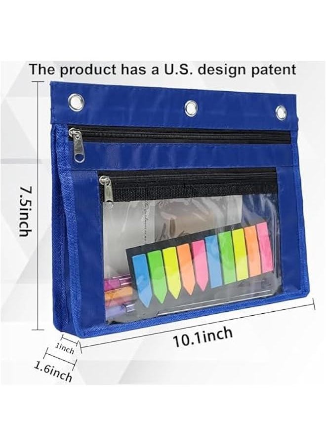 1inch Expandable Pencil Pouch for 3 Ring Binder, 2 Pack Large Capacity Pencil Pouch with Zipper, Three Ring Clear Binder Pencil Case Suitable for School and Office（Blue）