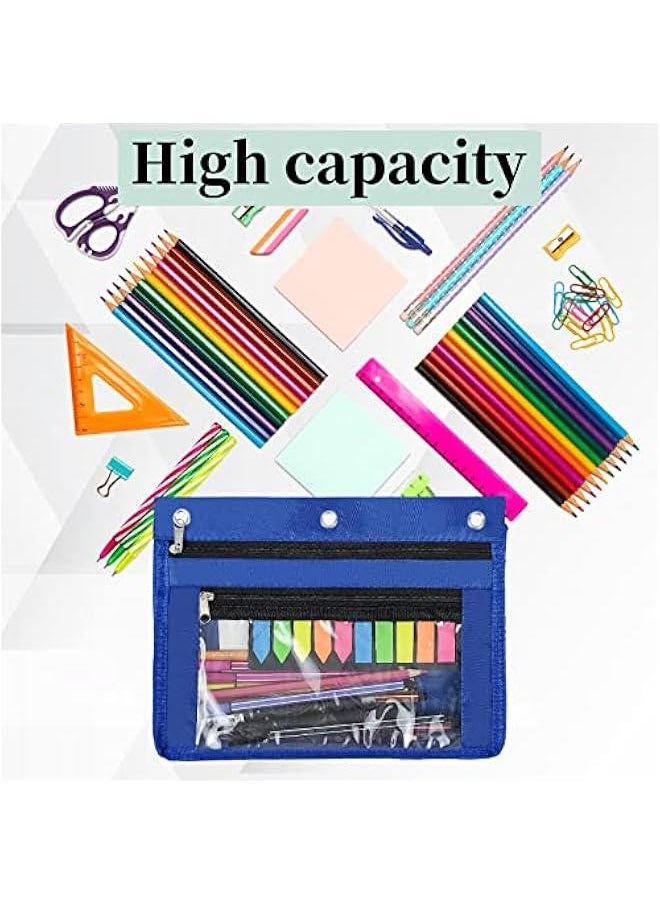 1inch Expandable Pencil Pouch for 3 Ring Binder, 2 Pack Large Capacity Pencil Pouch with Zipper, Three Ring Clear Binder Pencil Case Suitable for School and Office（Blue）
