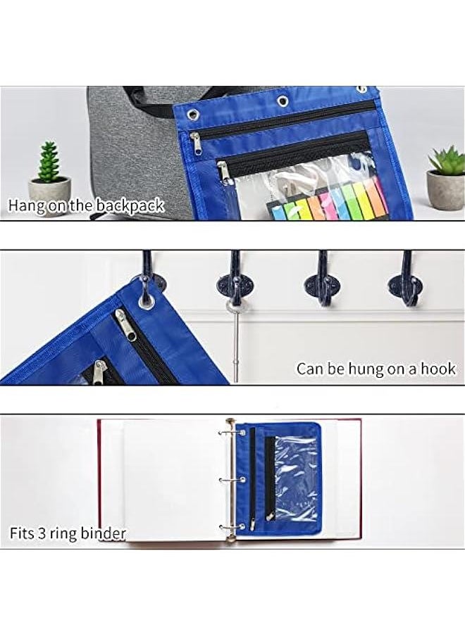 1inch Expandable Pencil Pouch for 3 Ring Binder, 2 Pack Large Capacity Pencil Pouch with Zipper, Three Ring Clear Binder Pencil Case Suitable for School and Office（Blue）