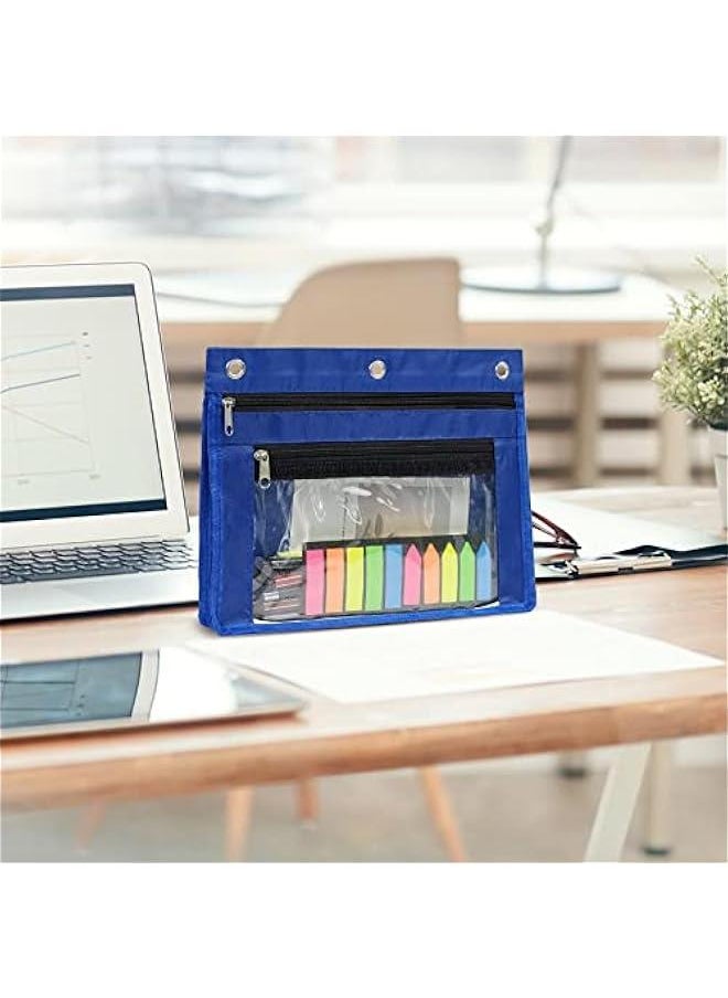 1inch Expandable Pencil Pouch for 3 Ring Binder, 2 Pack Large Capacity Pencil Pouch with Zipper, Three Ring Clear Binder Pencil Case Suitable for School and Office（Blue）