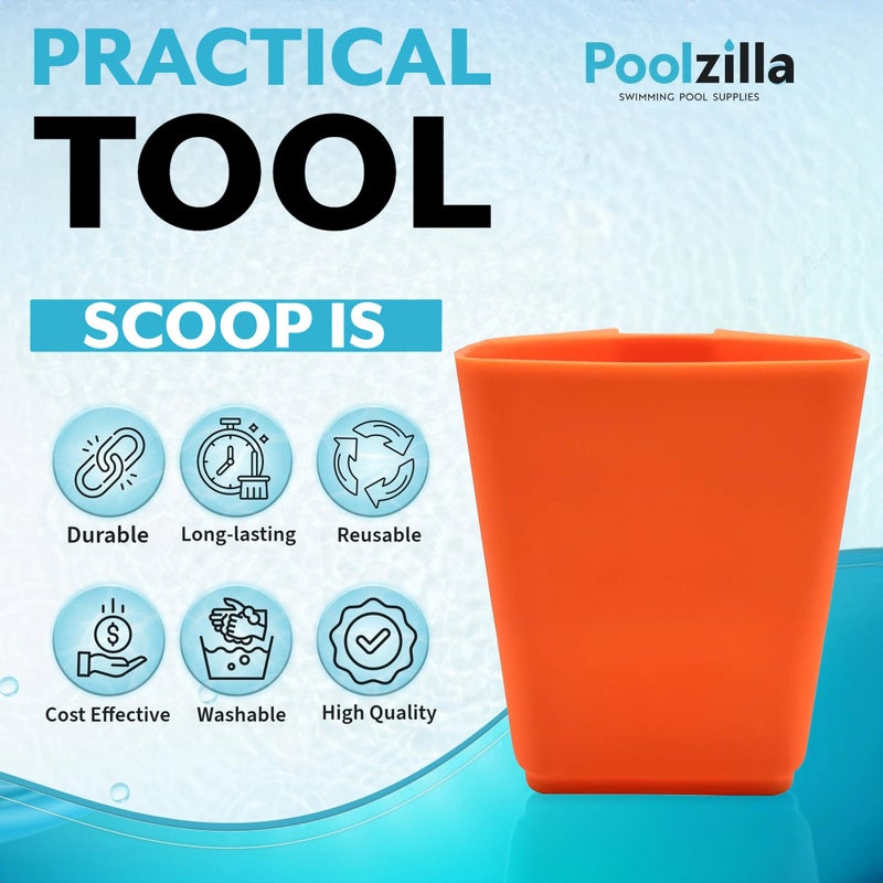 Poolzilla 2 Pack DE|Chemical Scooper, Measures 6" x 5.4", Can Hold (1 Liter/2 Lbs) of Substance - Image 3