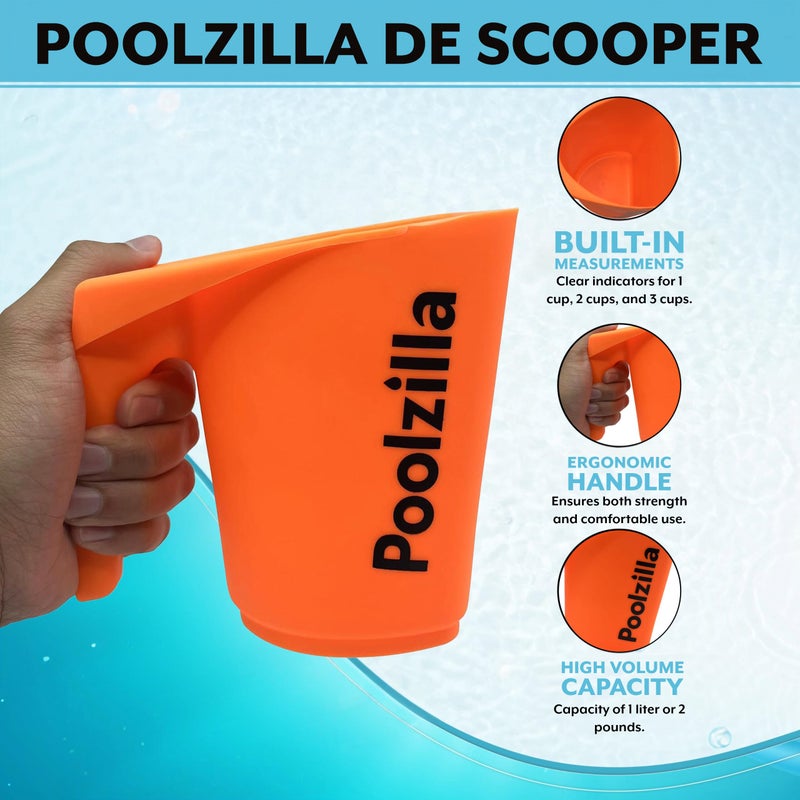 Poolzilla 2 Pack DE|Chemical Scooper, Measures 6" x 5.4", Can Hold (1 Liter/2 Lbs) of Substance - Image 5