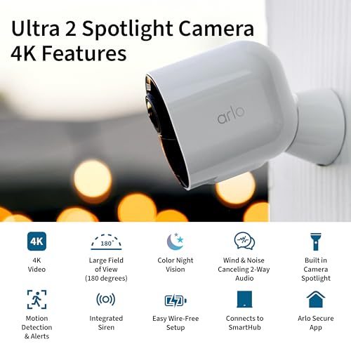 Arlo Ultra 2 Spotlight Camera 4K HDR (Camera only, SmartHub Sold Separately & is Required to Operate | Wireless Home Security Camera | Color Night Vision, Motion Sensor, 180º View, 2-Way Audio, Black - Image 2