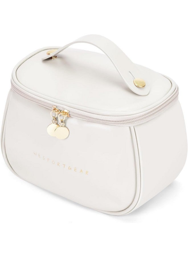 Xpandio Travel Makeup Bag, Portable Travel Essentials Toiletry Bag for Women, Waterproof Large Capacity Cosmetic Leather Bag with Compartments (White) - Image 1