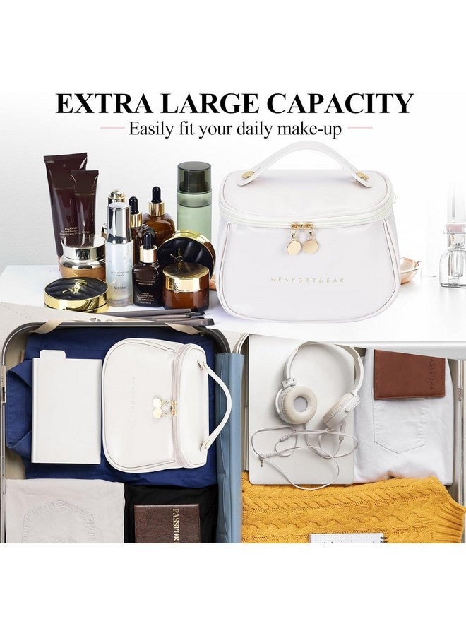 Xpandio Travel Makeup Bag, Portable Travel Essentials Toiletry Bag for Women, Waterproof Large Capacity Cosmetic Leather Bag with Compartments (White) - Image 3