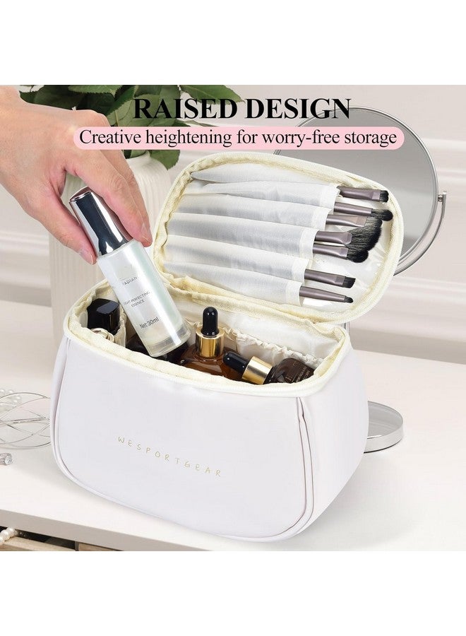Xpandio Travel Makeup Bag, Portable Travel Essentials Toiletry Bag for Women, Waterproof Large Capacity Cosmetic Leather Bag with Compartments (White) - Image 4