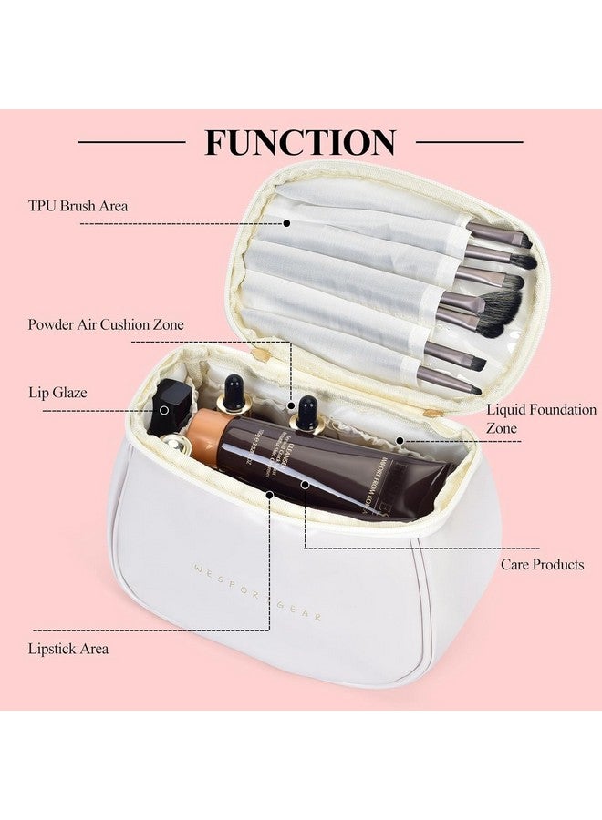 Xpandio Travel Makeup Bag, Portable Travel Essentials Toiletry Bag for Women, Waterproof Large Capacity Cosmetic Leather Bag with Compartments (White) - Image 2