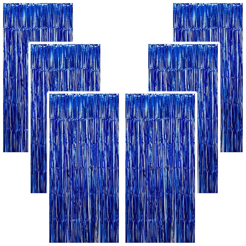TOYXE Foil Fringe Tinsel Curtains for Photo Backdrop Party Decorations Dark Blue Pack of 6 Pcs - Image 1