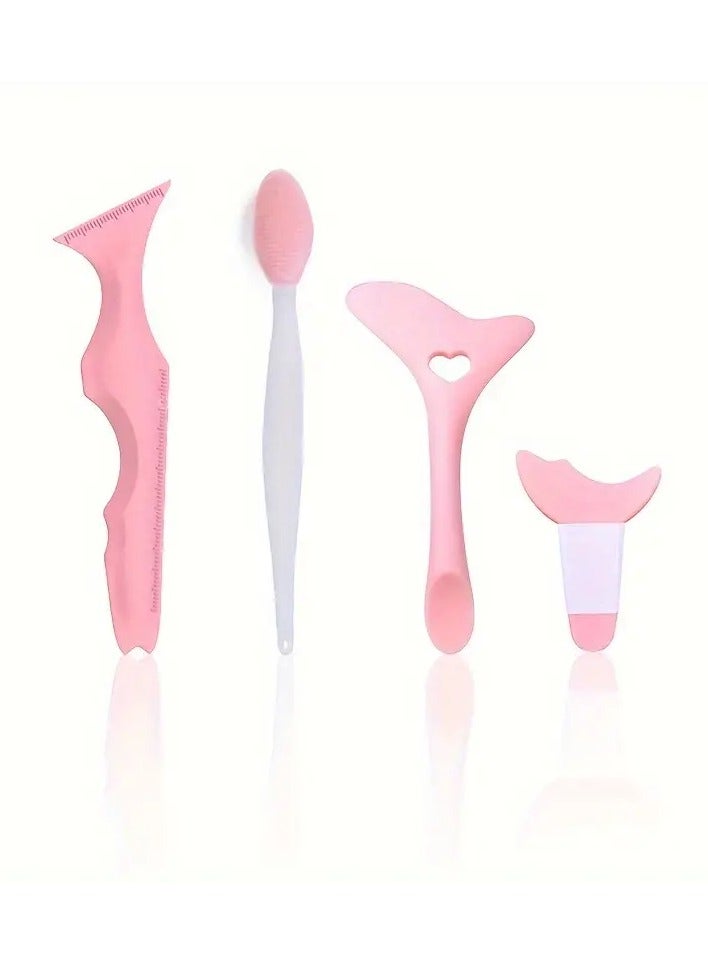 4 Pcs All In One Eyeliner StencilsSilicone Winged Tip Eyeliner Aid MascaraShield Applicator Guard Pads Eyebrow PencilStencil Multifunctional Eye Makeup Tool (Pink) - Image 1