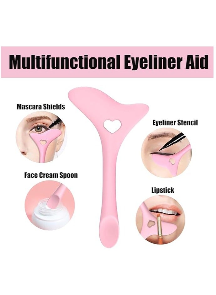 4 Pcs All In One Eyeliner StencilsSilicone Winged Tip Eyeliner Aid MascaraShield Applicator Guard Pads Eyebrow PencilStencil Multifunctional Eye Makeup Tool (Pink) - Image 3