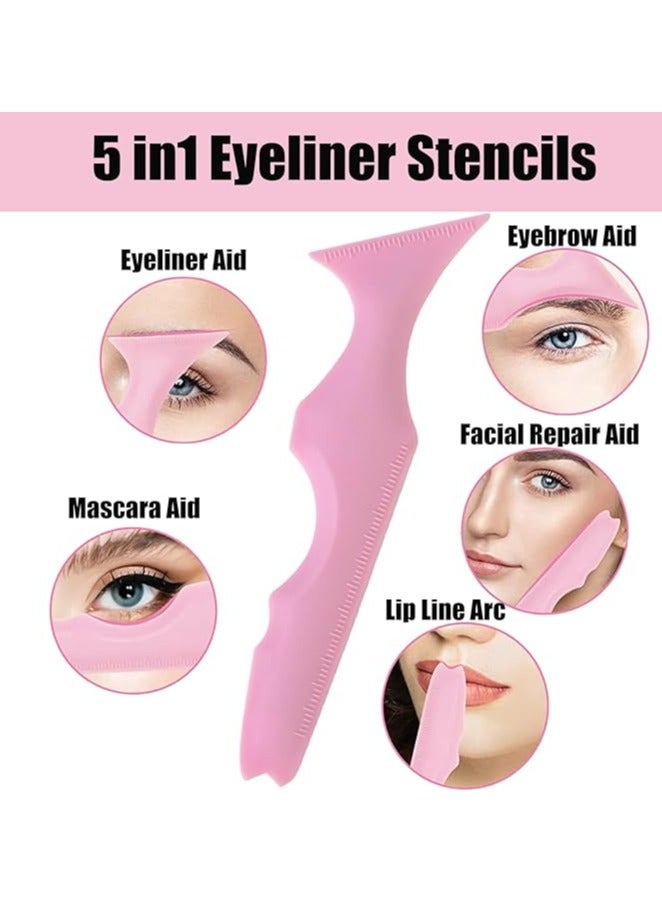 4 Pcs All In One Eyeliner StencilsSilicone Winged Tip Eyeliner Aid MascaraShield Applicator Guard Pads Eyebrow PencilStencil Multifunctional Eye Makeup Tool (Pink) - Image 4
