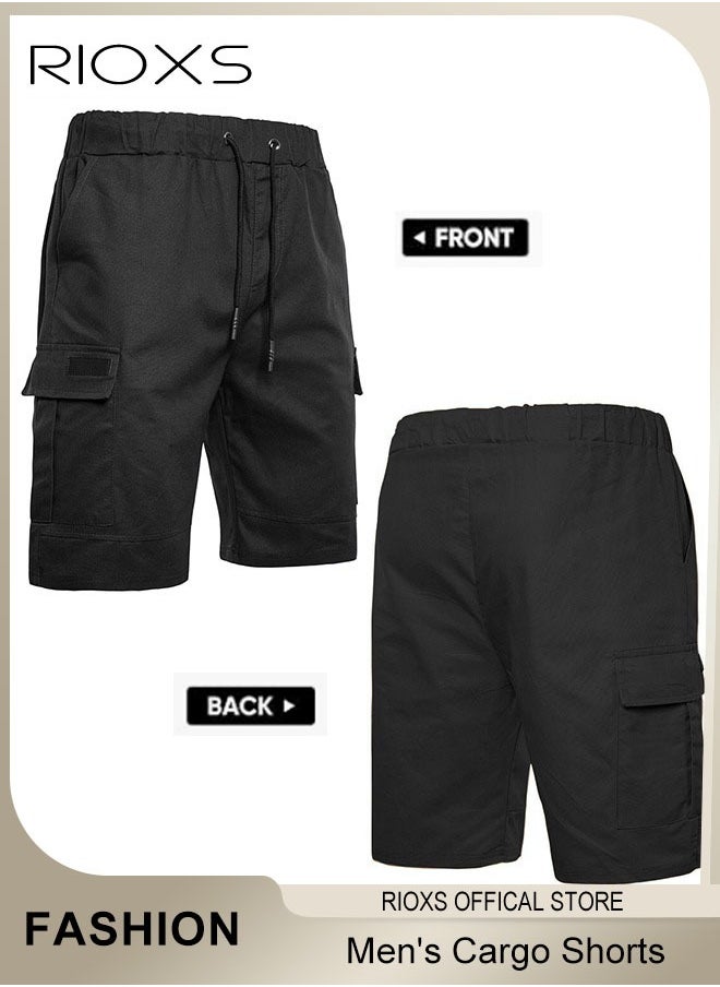 RIOXS - Men's Cargo Shorts,Elastic Waist Drawstring Classic Shorts,Stretch Knee Length Pants With Pockets,Breathable Lightweight Shorts For Work Sports Or Daily Wear - Image 1