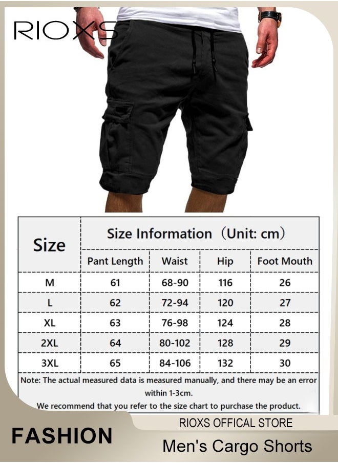 RIOXS - Men's Cargo Shorts,Elastic Waist Drawstring Classic Shorts,Stretch Knee Length Pants With Pockets,Breathable Lightweight Shorts For Work Sports Or Daily Wear - Image 1