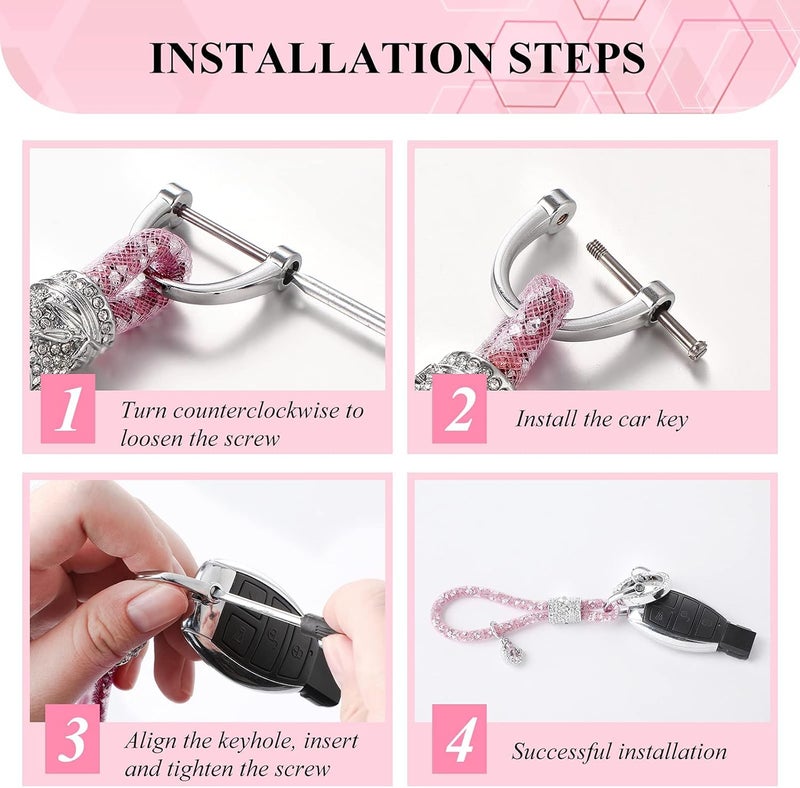 Bling Car Keychain for Women - Glitter Rhinestone Ring Strap with Accessories - Image 3