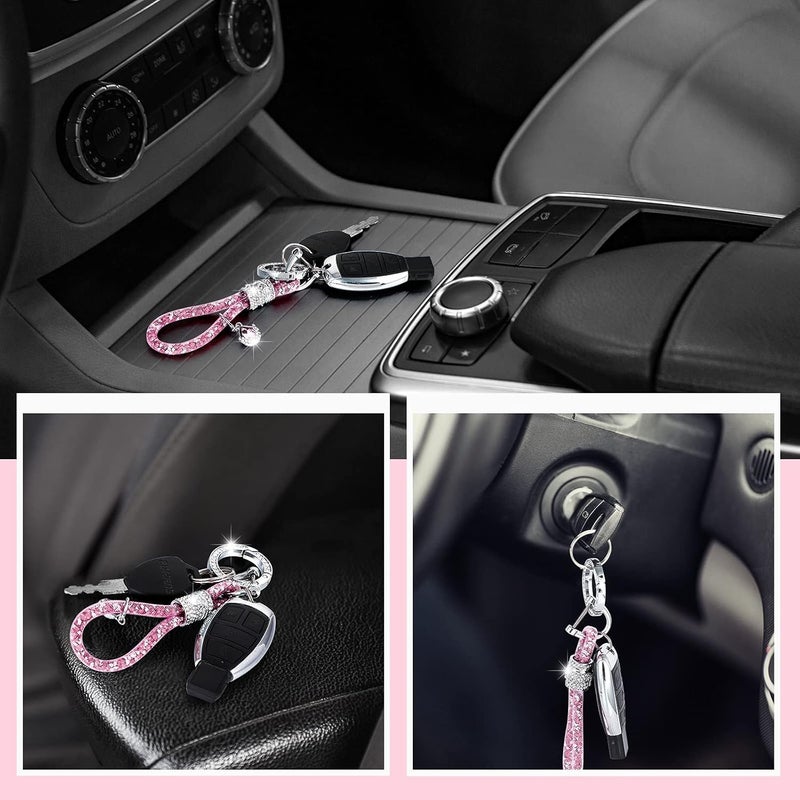 Bling Car Keychain for Women - Glitter Rhinestone Ring Strap with Accessories - Image 4