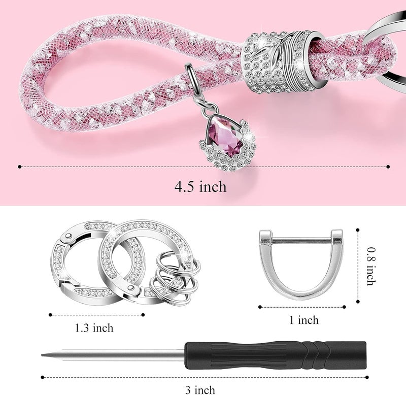Bling Car Keychain for Women - Glitter Rhinestone Ring Strap with Accessories - Image 2
