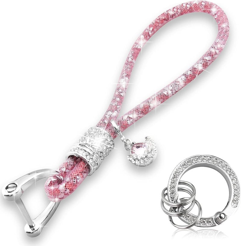 Bling Car Keychain for Women - Glitter Rhinestone Ring Strap with Accessories - Image 1