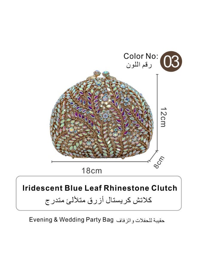 Luxury Leaf Rhinestone Evening Clutch Bag, Sparkly Crystal Formal Wedding Party Handbag with Detachable Shoulder Chain