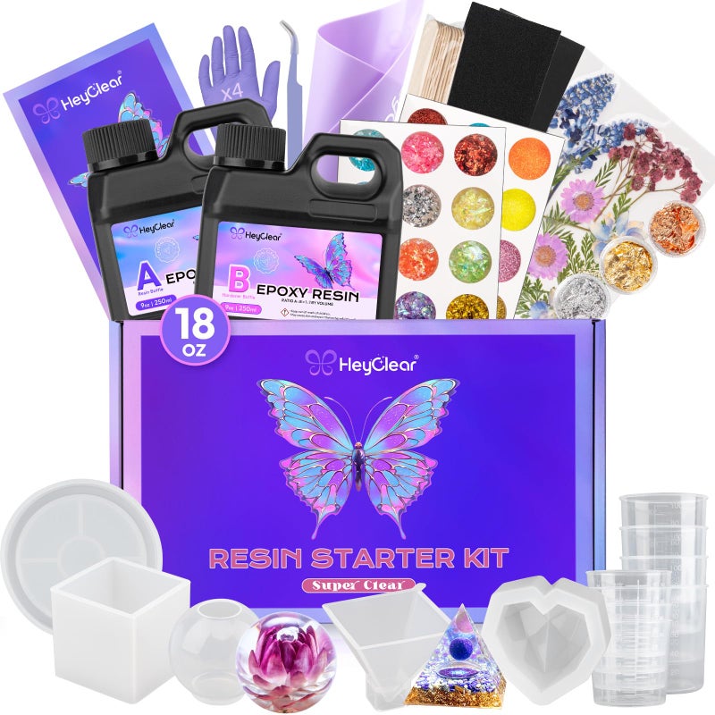 HeyClear Epoxy Resin Kit with Molds for Beginners -18 oz Super Clear and Hard Resina Complete Craft Supplies Set for Starter Casting Arts Crafts for Adults, DIY Creation Gifts - Image 1