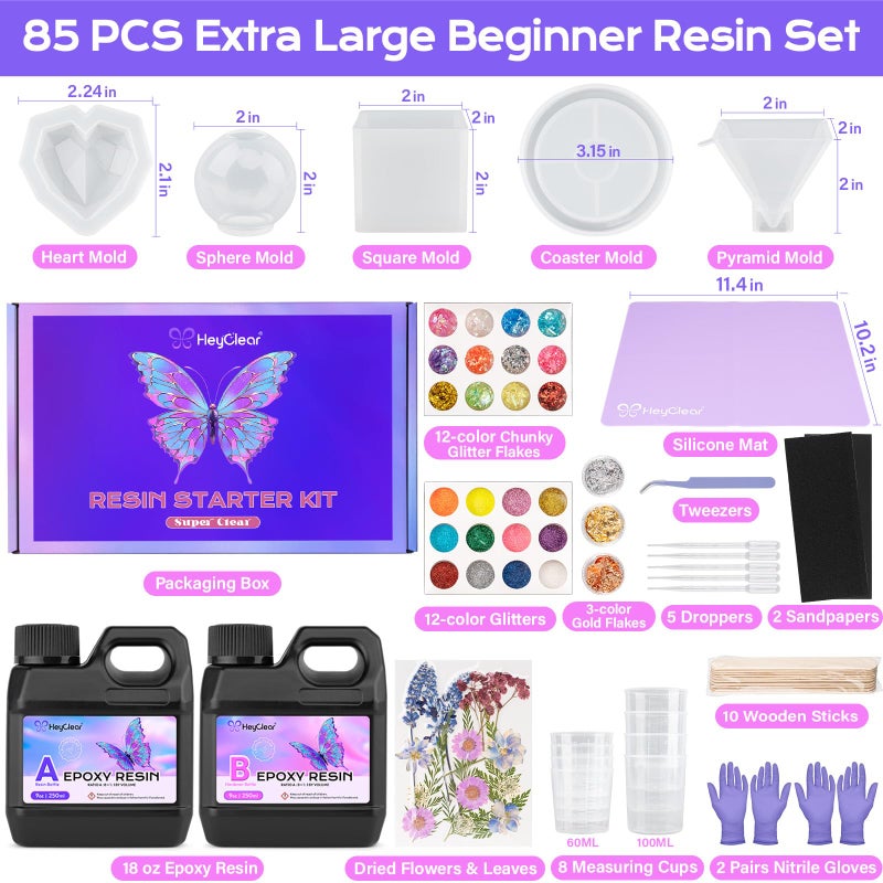 HeyClear Epoxy Resin Kit with Molds for Beginners -18 oz Super Clear and Hard Resina Complete Craft Supplies Set for Starter Casting Arts Crafts for Adults, DIY Creation Gifts - Image 2