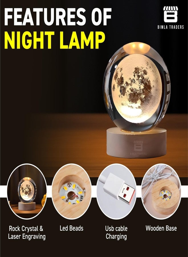 BTfash 3D Moon Ball Night Lamp, Creative Engraved Table LED Light with Woodern Base for Home Office Decoration Birthday Gift - Image 5