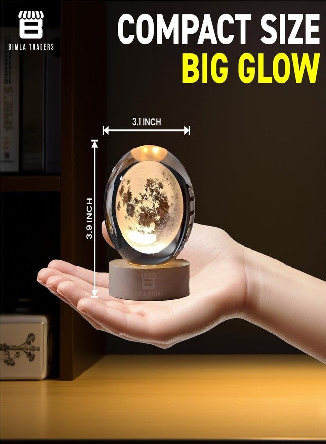 BTfash 3D Moon Ball Night Lamp, Creative Engraved Table LED Light with Woodern Base for Home Office Decoration Birthday Gift - Image 4