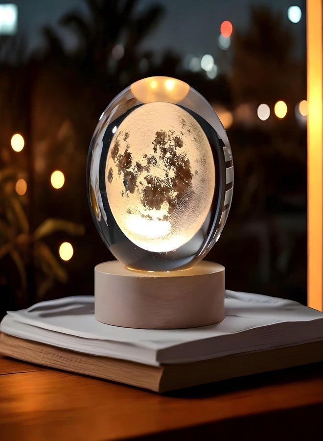BTfash 3D Moon Ball Night Lamp, Creative Engraved Table LED Light with Woodern Base for Home Office Decoration Birthday Gift - Image 2
