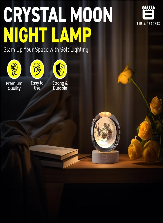 BTfash 3D Moon Ball Night Lamp, Creative Engraved Table LED Light with Woodern Base for Home Office Decoration Birthday Gift - Image 3