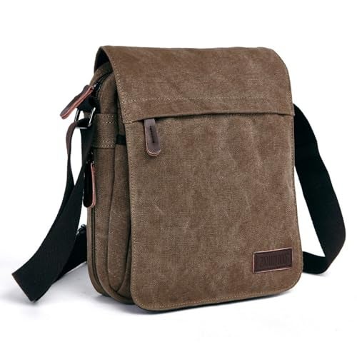 MEOKIM Small retro canvas messenger men's crossbody bag and shoulder bag (coffee,One Size) - Image 1