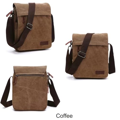 MEOKIM Small retro canvas messenger men's crossbody bag and shoulder bag (coffee,One Size) - Image 2