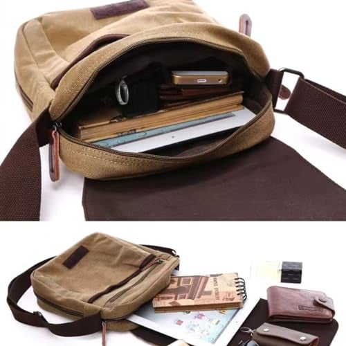 MEOKIM Small retro canvas messenger men's crossbody bag and shoulder bag (coffee,One Size) - Image 4