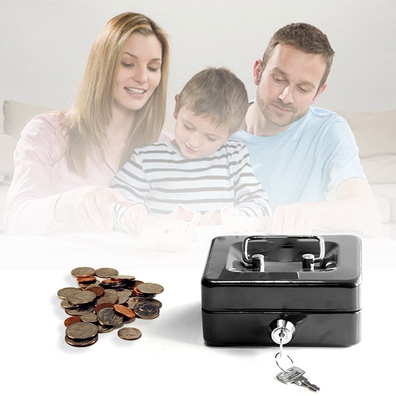 Jssmst Locking Small Steel Cash Box without Money Tray,Lock Box,Black Small - Image 3