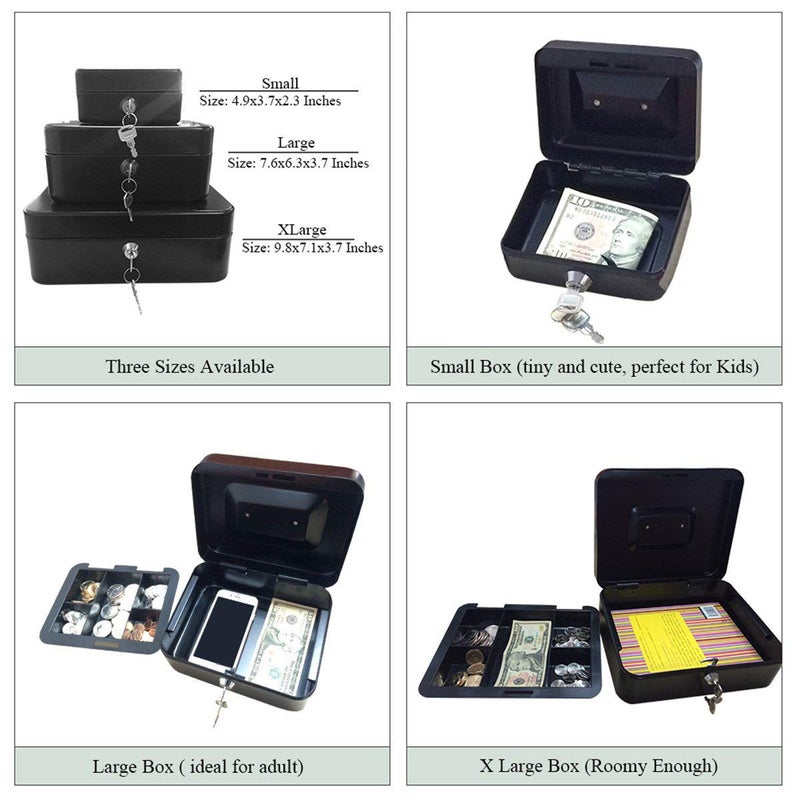 Jssmst Locking Small Steel Cash Box without Money Tray,Lock Box,Black Small - Image 5