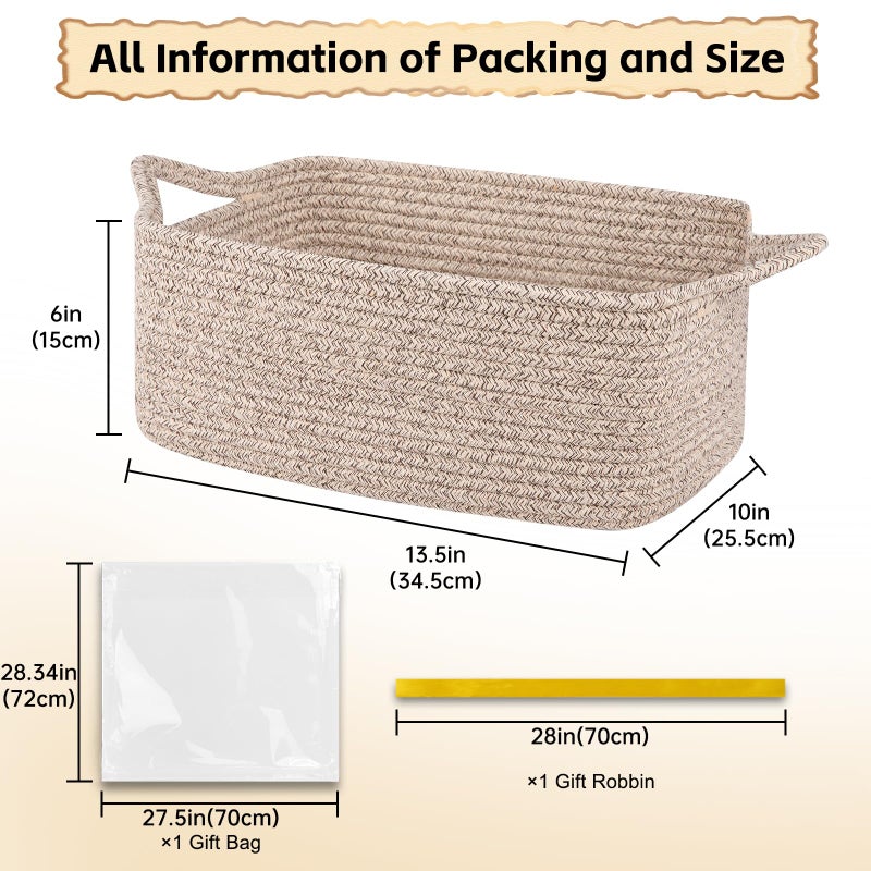 OIAHOMY Woven Basket, Gift Basket Empty with Gift Bags and Ribbons, Rope Basket for Baby Showers, Storage Basket with Handles for Nursery, Pet Toy Basket - Brown - Image 2