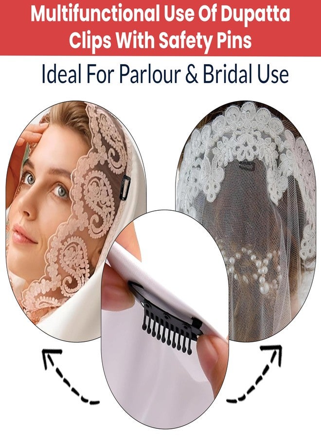 TEMPERIA (3pcs) Dupatta Clips for Brides - Bridal Saree Pallu Chunni Setting Holding Safety Pin for Head - Hair Patch Wig Clips for Women - Black - Image 5