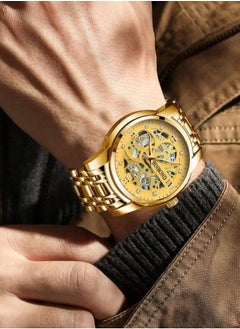 BINBOND Luxury Men's Waterproof Stainless Steel Watch Gold Wristwatch Gift for Men  - Image 2