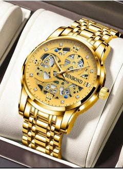 BINBOND Luxury Men's Waterproof Stainless Steel Watch Gold Wristwatch Gift for Men  - Image 1