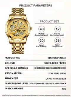 BINBOND Luxury Men's Waterproof Stainless Steel Watch Gold Wristwatch Gift for Men  - Image 3