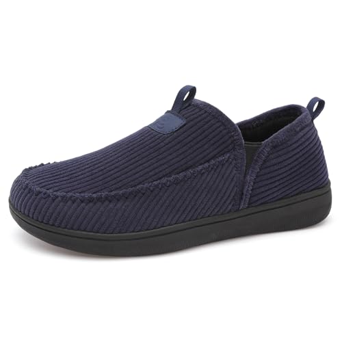 LeIsfIt Slippers for Men Wide Memory Foam House Shoes Hard Sole Slip-On Indoor & Outdoor Slipper Shoes Navy Size 11 - Image 1