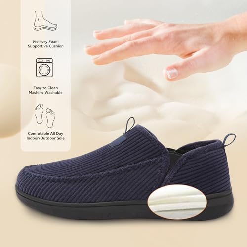 LeIsfIt Slippers for Men Wide Memory Foam House Shoes Hard Sole Slip-On Indoor & Outdoor Slipper Shoes Navy Size 11 - Image 4