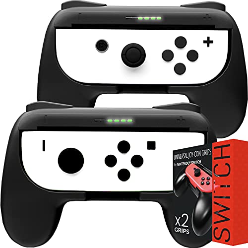 Orzly Grips compatible with Nintendo Switch Joy-Cons for Extra Comfort - TWIN PACK (2x BLACK) Universal Sided Grip Attachments for use with Nintendo Switch Joy-Cons - Image 1